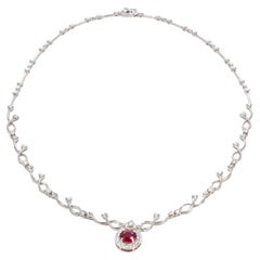 18 Karat White Gold Diamond and Ruby Necklace
