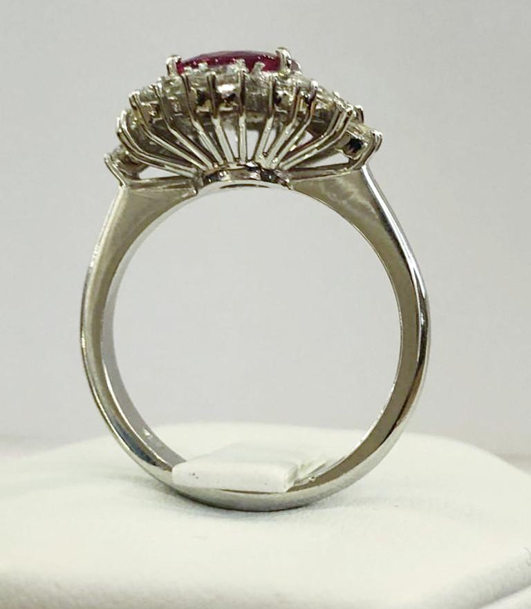 Brilliant Cut 18 Karat White Gold Diamond and Ruby Ring For Sale