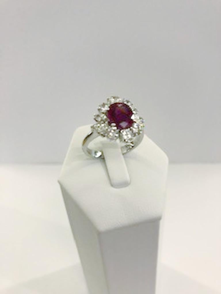 Women's or Men's 18 Karat White Gold Diamond and Ruby Ring For Sale