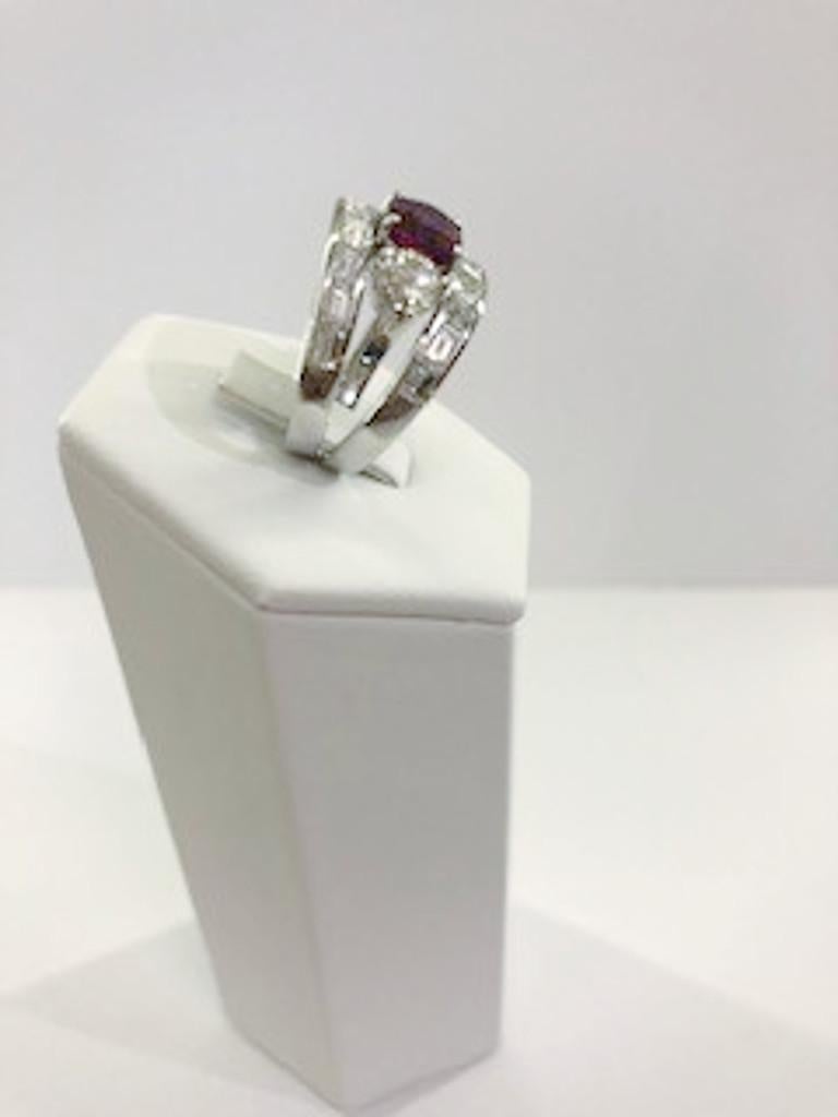 Women's or Men's 18 Karat White Gold Diamond and Ruby Ring For Sale