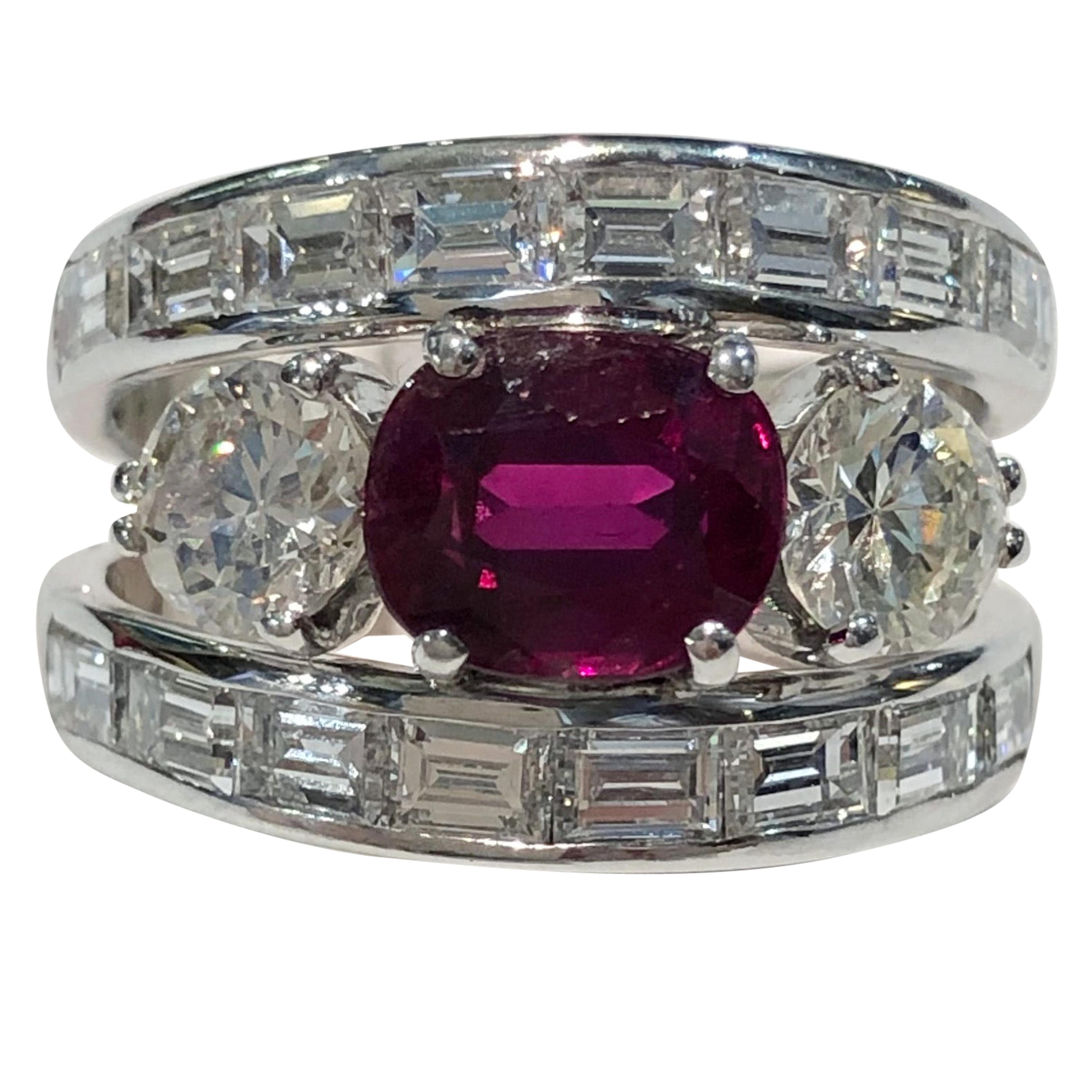 18 Karat White Gold Diamond and Ruby Ring