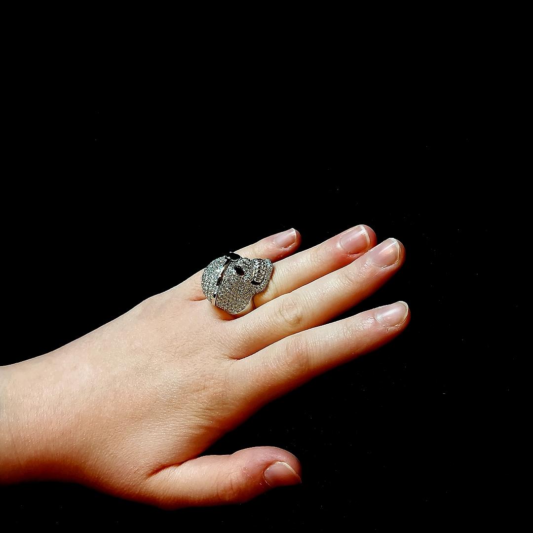 Women's or Men's 18 Karat white Gold Diamond and Ruby Skull Ring with Eye Patch of Pirate