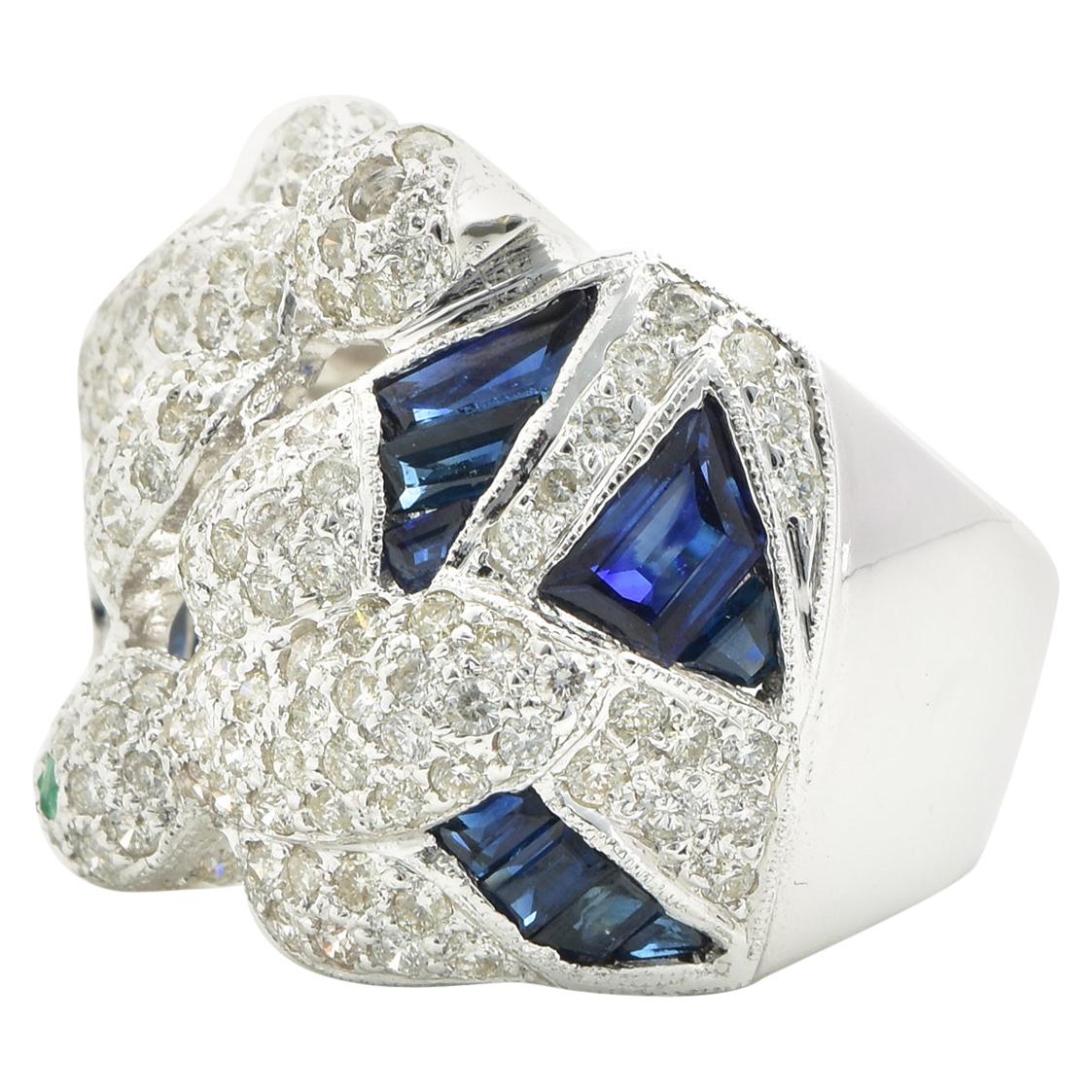 18 Karat White Gold Diamond and Sapphire Birds Ring