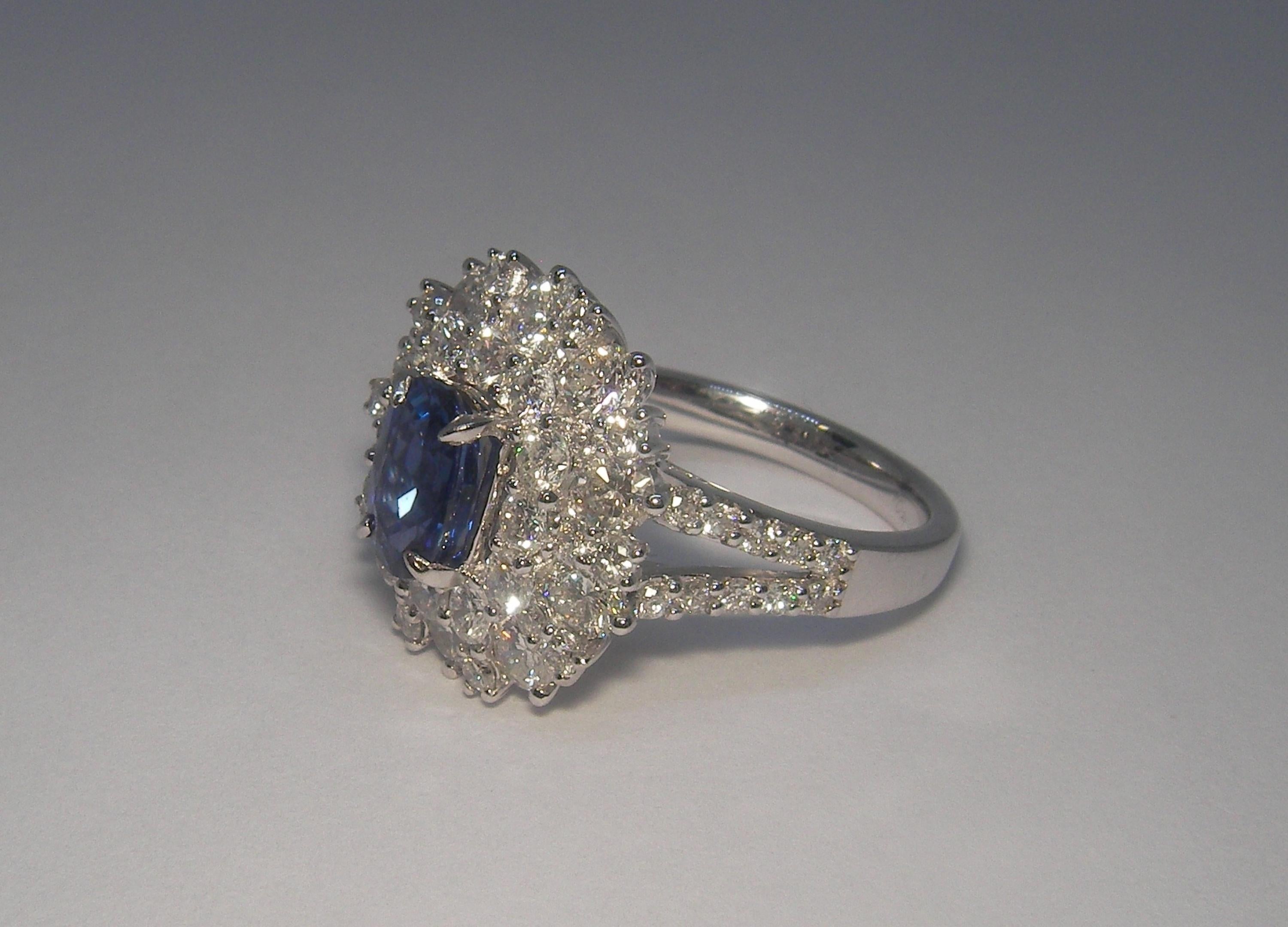 Mixed Cut 18 Karat White Gold Diamond and Sapphire Cocktail Ring For Sale