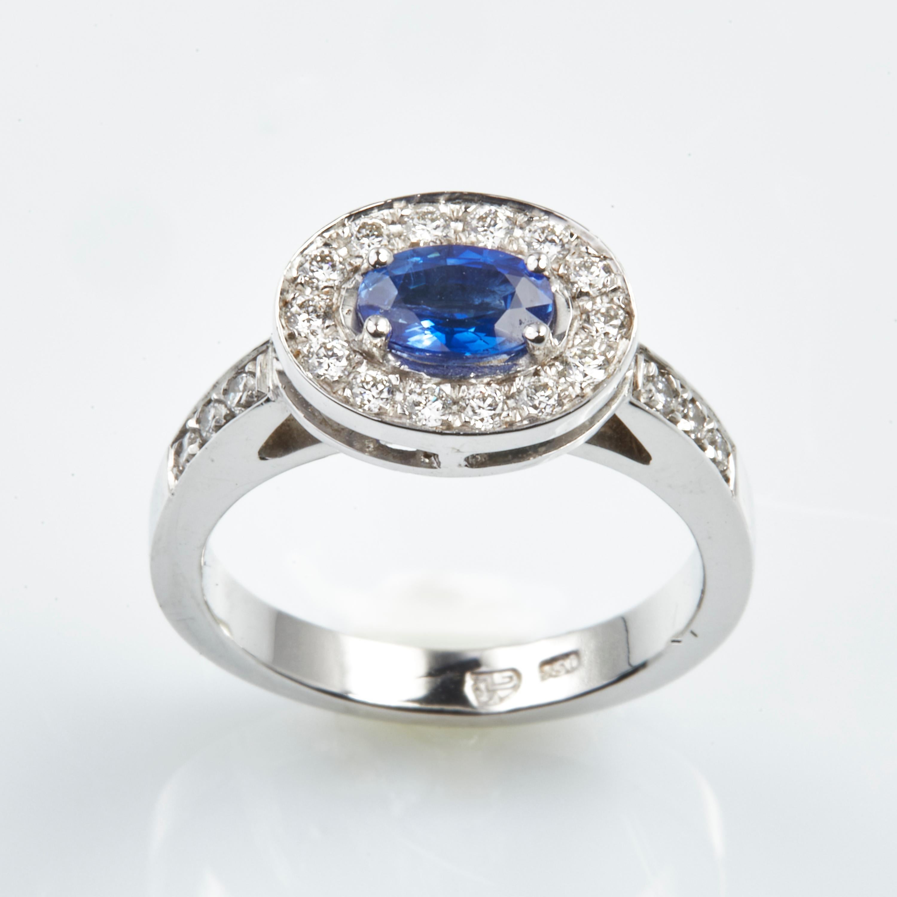 Oval Cut 18 Karat White Gold Diamond and Sapphire Cocktail Ring For Sale