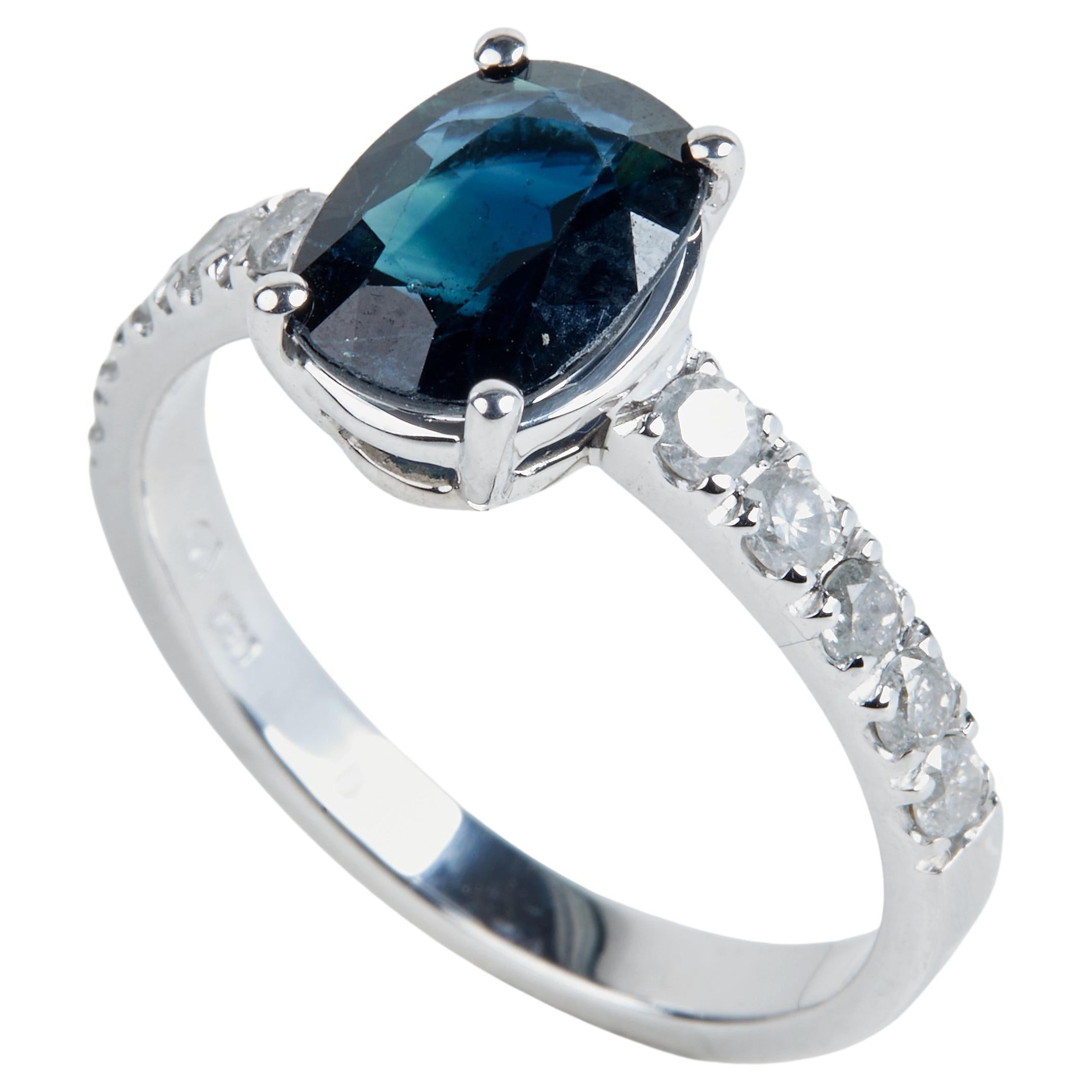 18 Karat White Gold Diamond and Sapphire Cocktail Ring For Sale