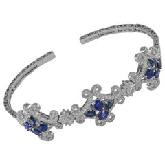 18 Karat White Gold Diamond and Sapphire Cuff Bangle Bracelet