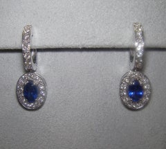 18 Karat White Gold Diamond and Sapphire Dangle Earrings