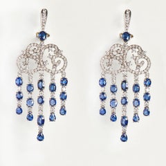 18 Karat White Gold Diamond and Sapphire Dangle Earrings