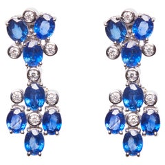 18 Karat White Gold Diamond and Sapphire Dangle Earrings