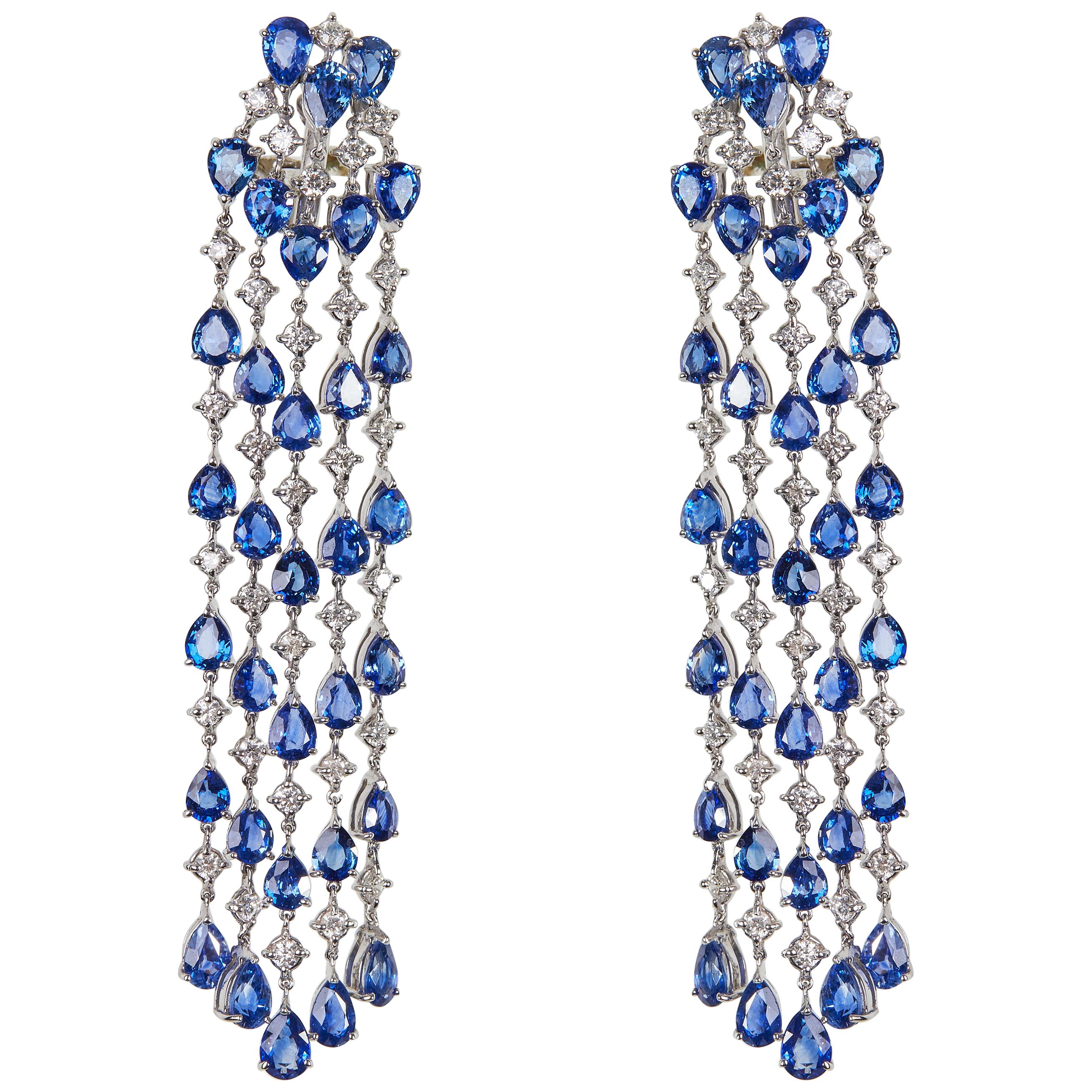 Dilamani Sapphire Diamond Dangle White Gold Earrings at 1stDibs