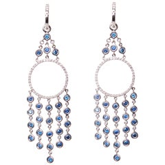 18 Karat White Gold Diamond and Sapphire Dangle Earrings