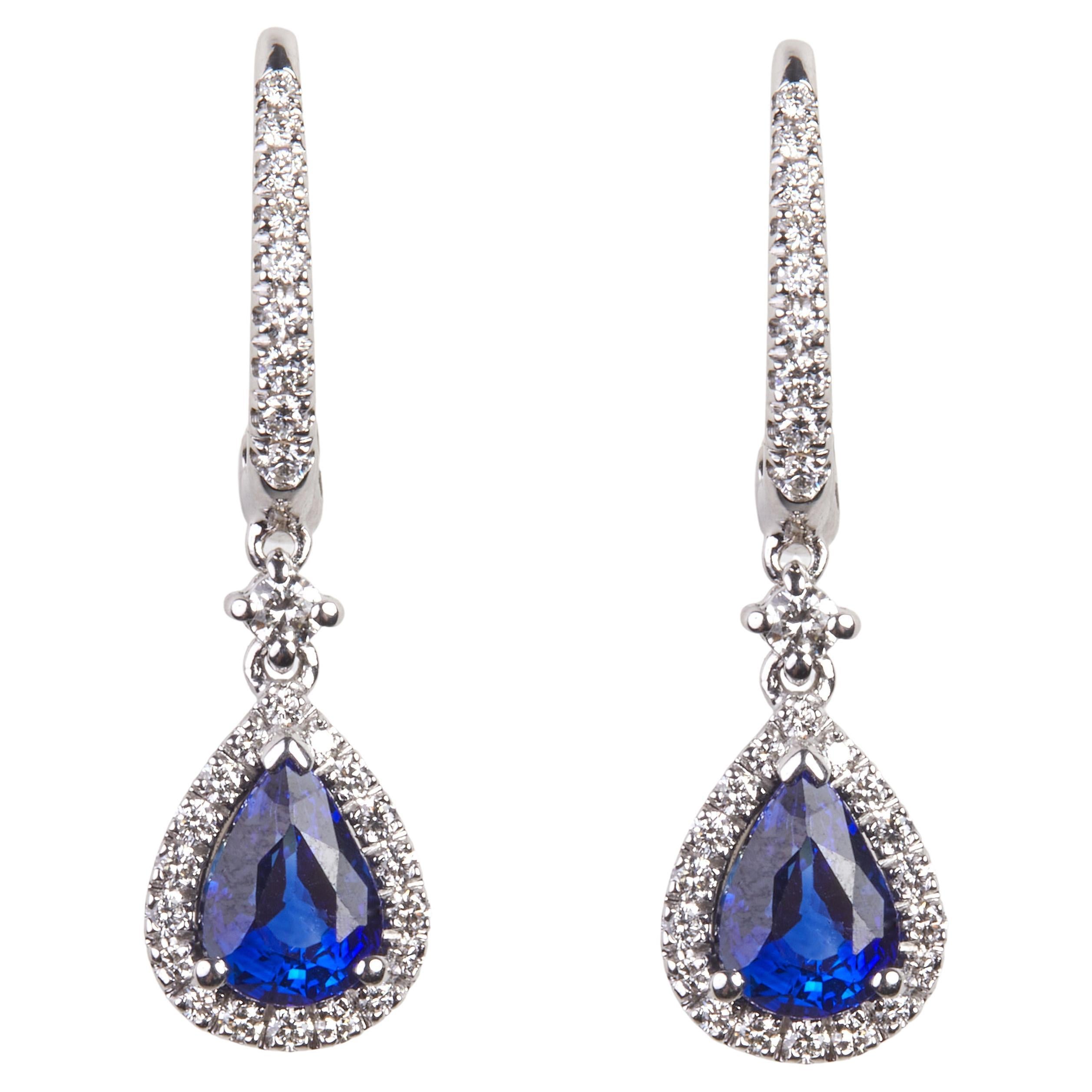 18 Karat White Gold Diamond and Sapphire Dangle Earrings