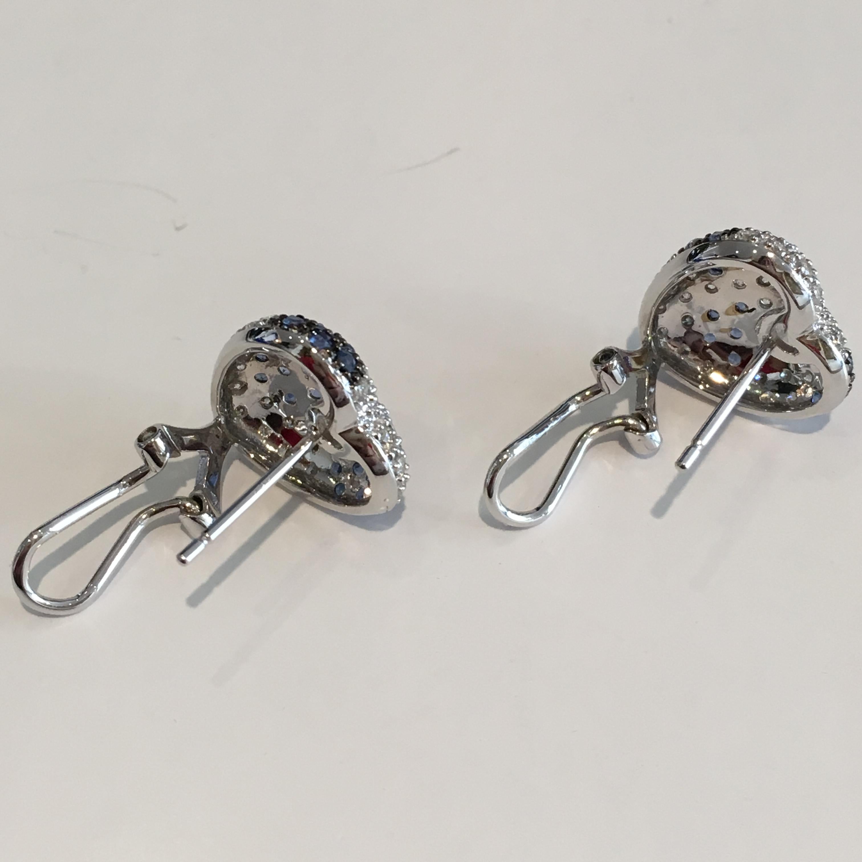 18 Karat White Gold Diamond and Sapphire Earrings 2.80 Carat I Color VS Clarity In Good Condition In Laguna Beach, CA