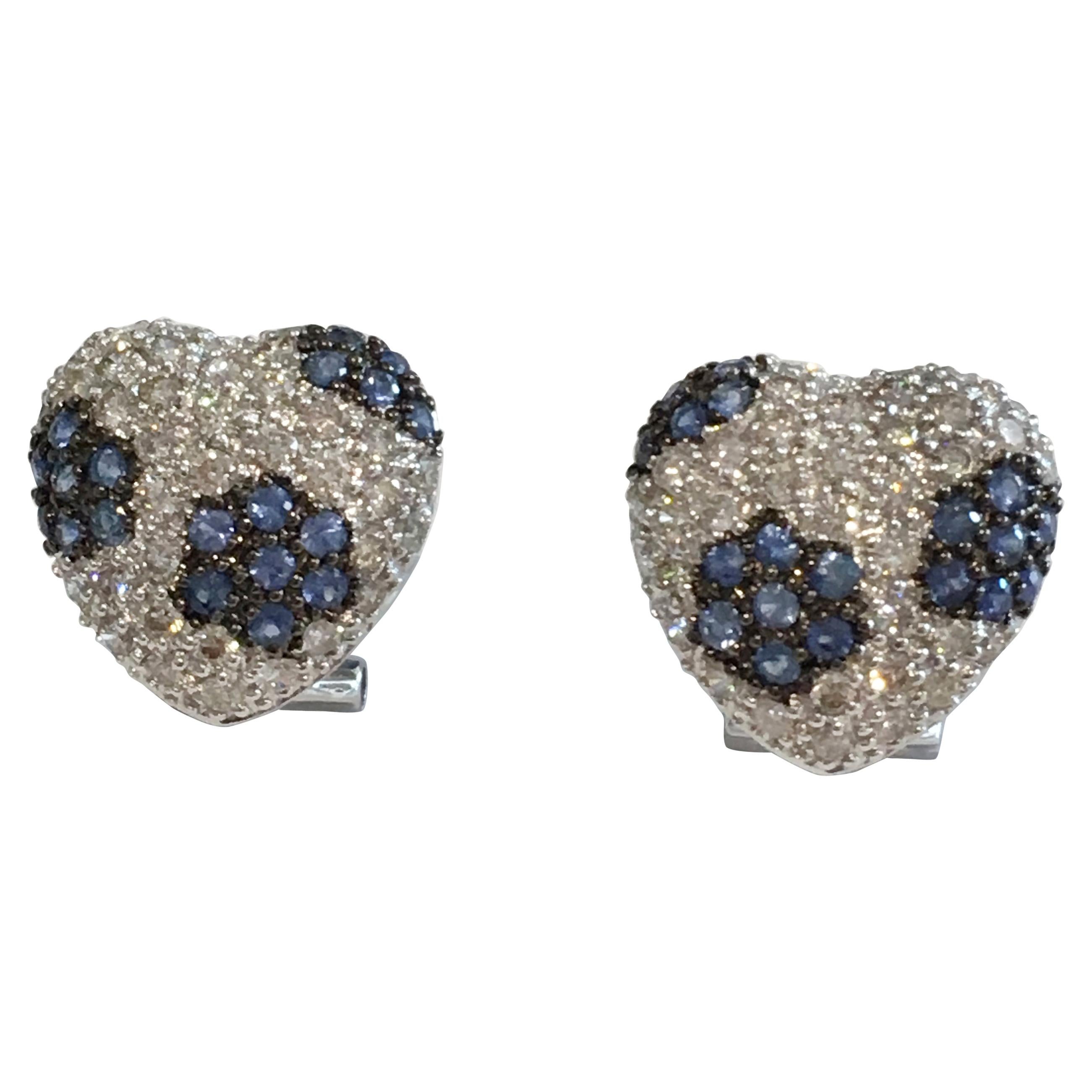 18 Karat White Gold Diamond and Sapphire Earrings 2.80 Carat I Color VS Clarity