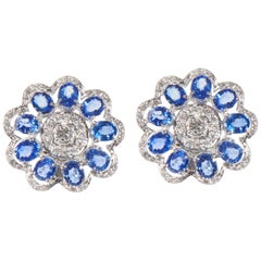 18 Karat White Gold Diamond and Sapphire Earrings
