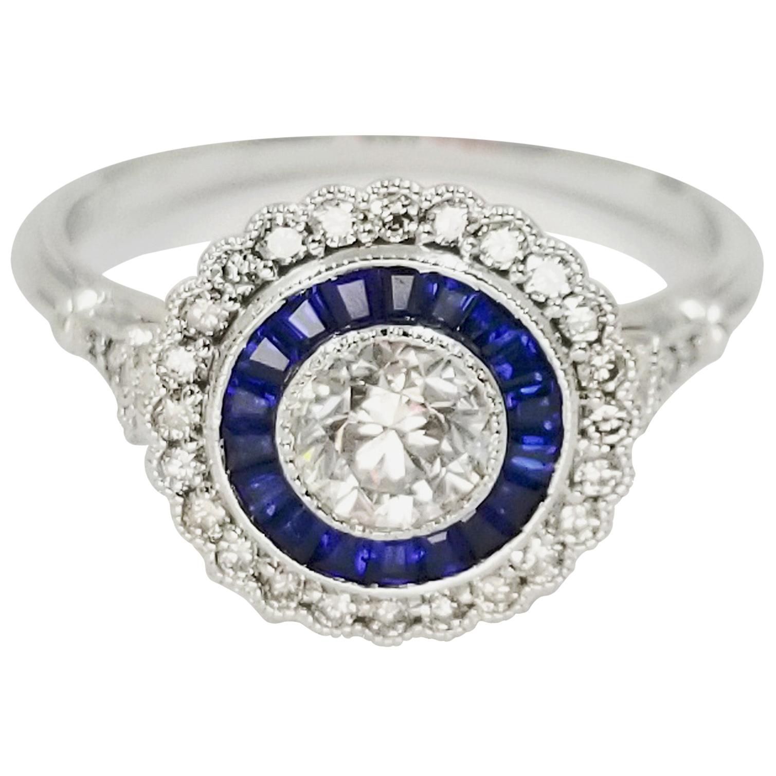 White Gold Diamond and Sapphire Halo Ring