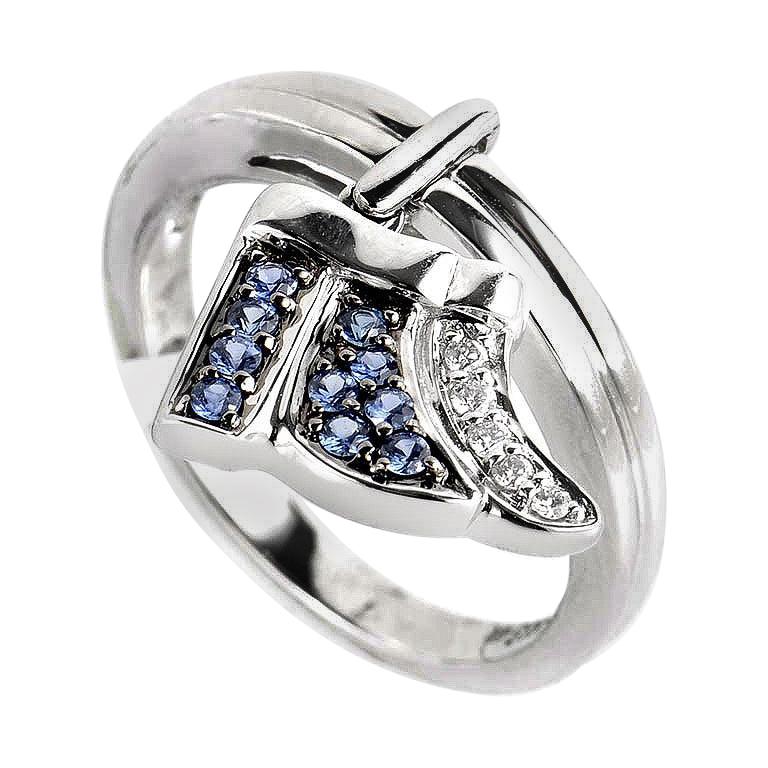 18 Karat White Gold Diamond and Sapphire Little Wing Ring