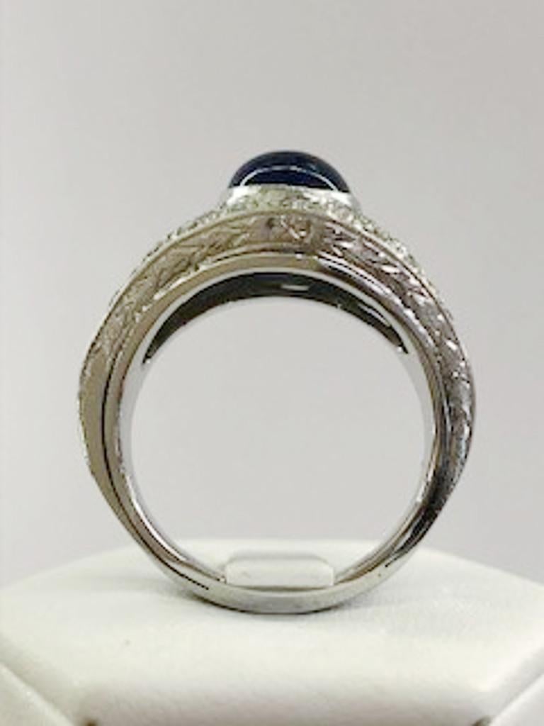 Brilliant Cut 18 Karat White Gold Diamond and Sapphire Pavé Ring For Sale