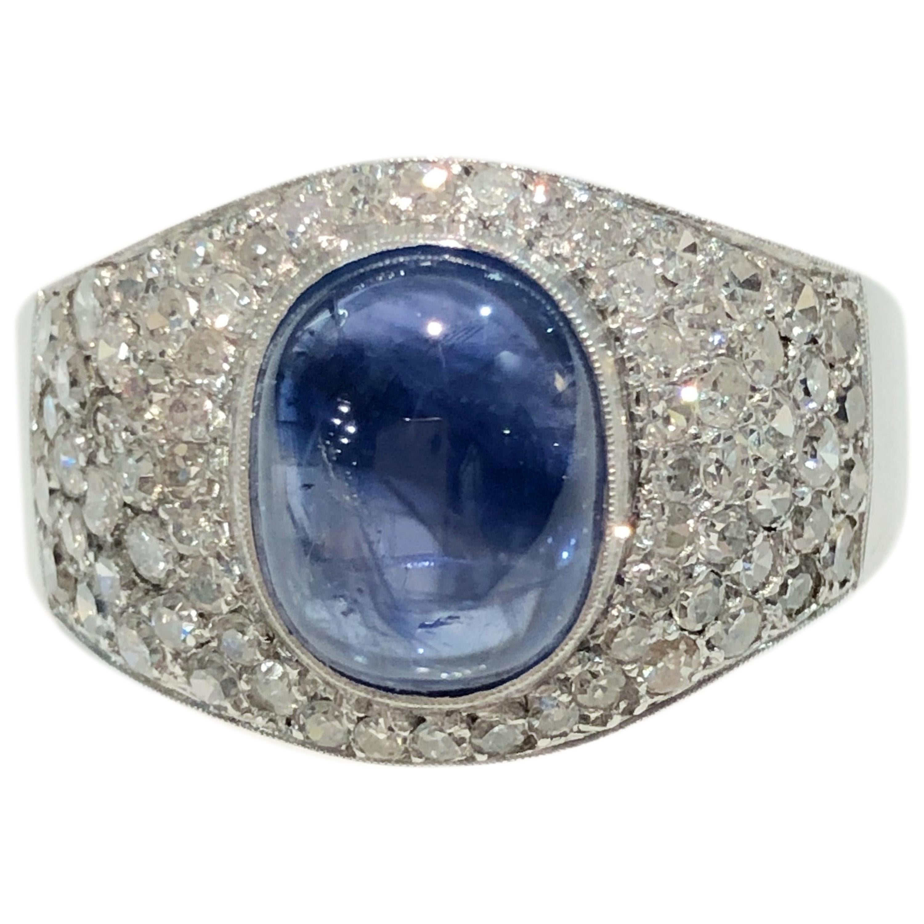 18 Karat White Gold Diamond and Sapphire Pavé Ring For Sale