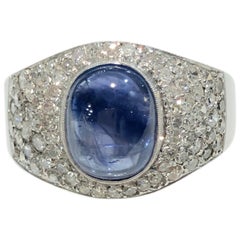 Retro 18 Karat White Gold Diamond and Sapphire Pavé Ring