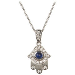 18 Karat White Gold Diamond and Sapphire Pendant Necklace