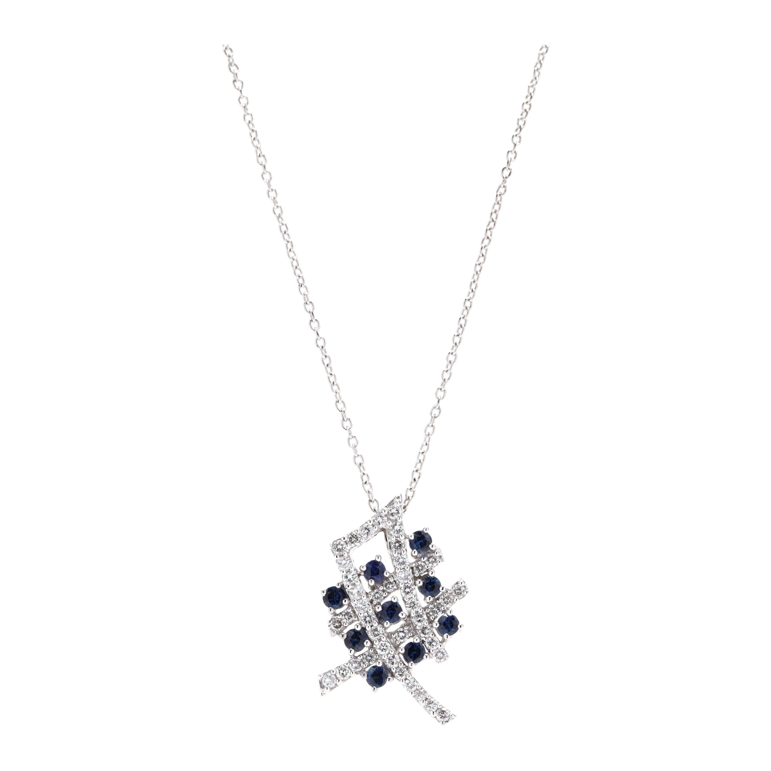 18 Karat White Gold Diamond and Sapphire Pendant Necklace