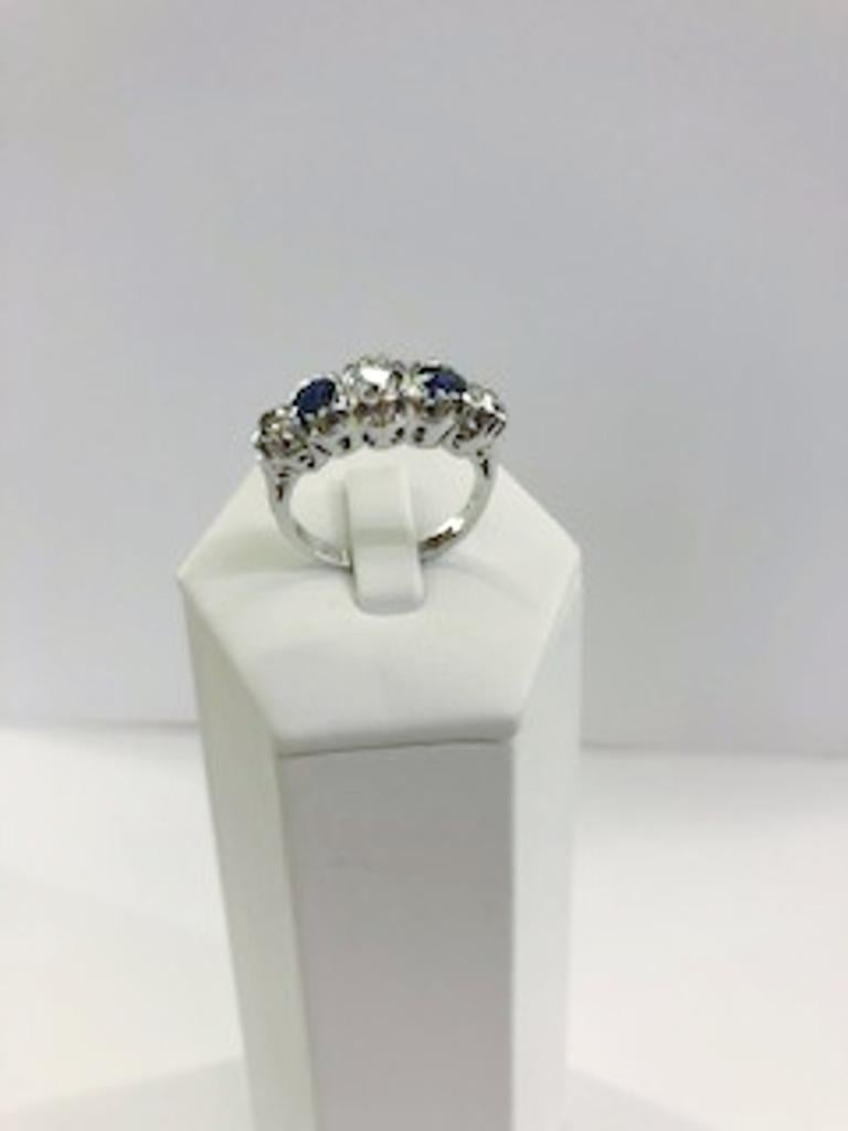 Brilliant Cut 18 Karat White Gold Diamond and Sapphire Ring For Sale
