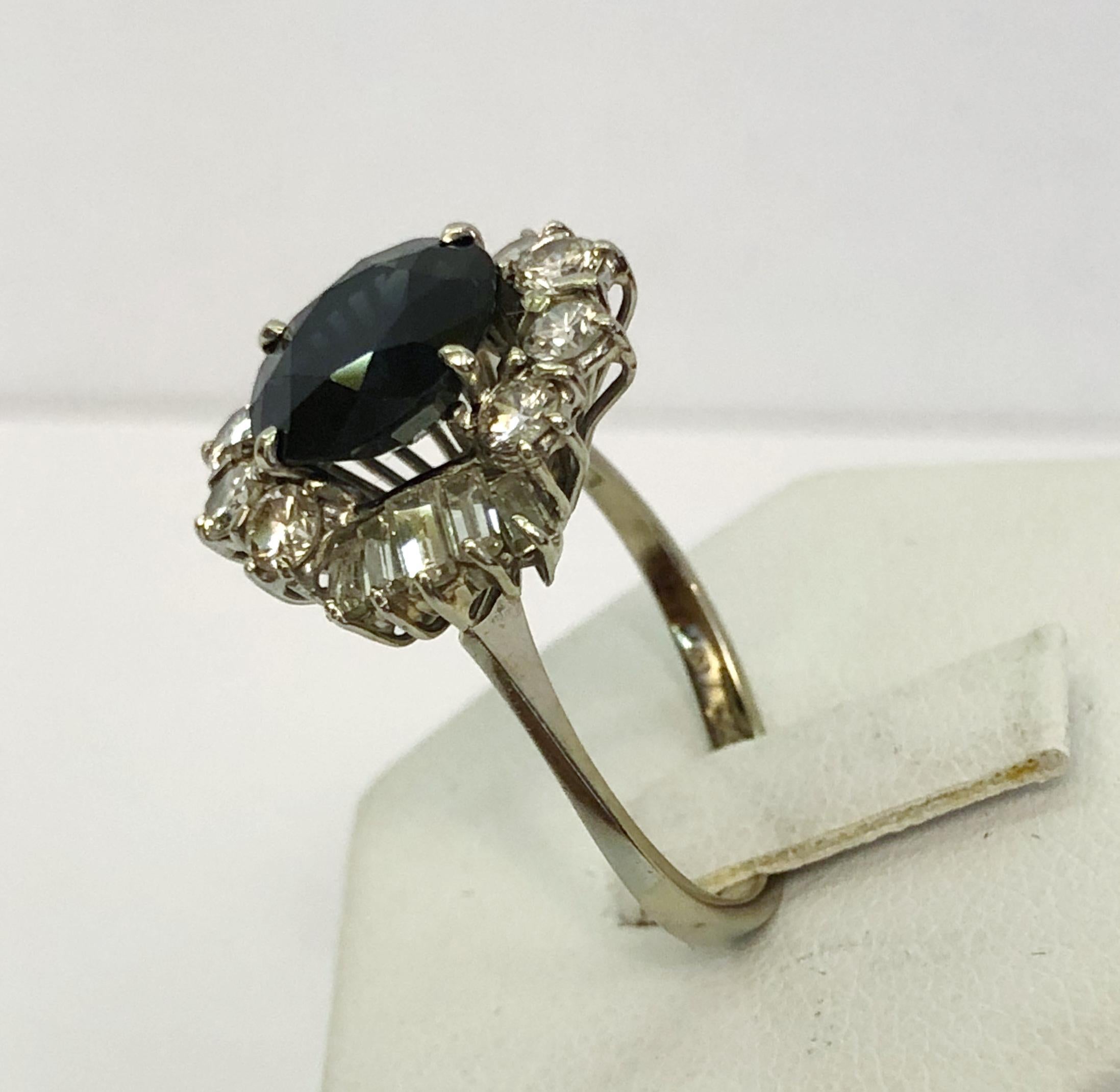 Brilliant Cut 18 Karat White Gold Diamond and Sapphire Ring For Sale
