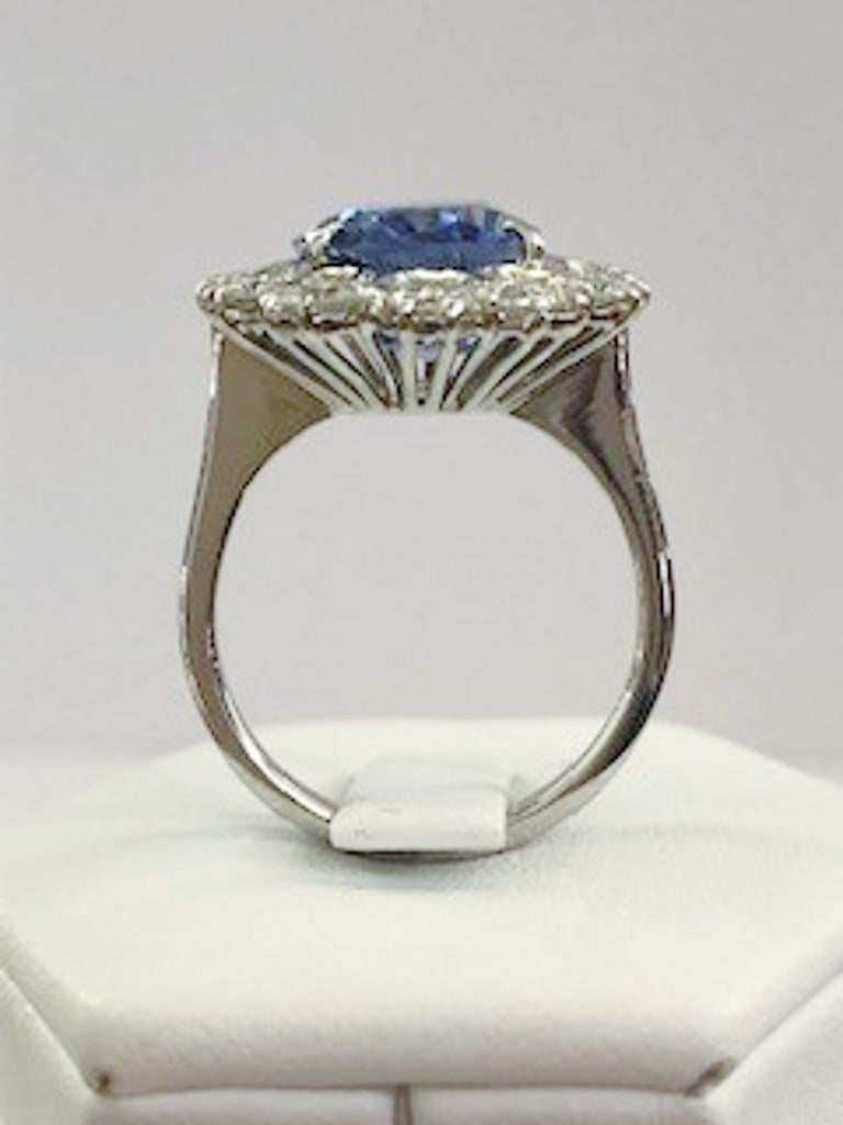 Women's or Men's 18 Karat White Gold Diamond and Sapphire Ring For Sale