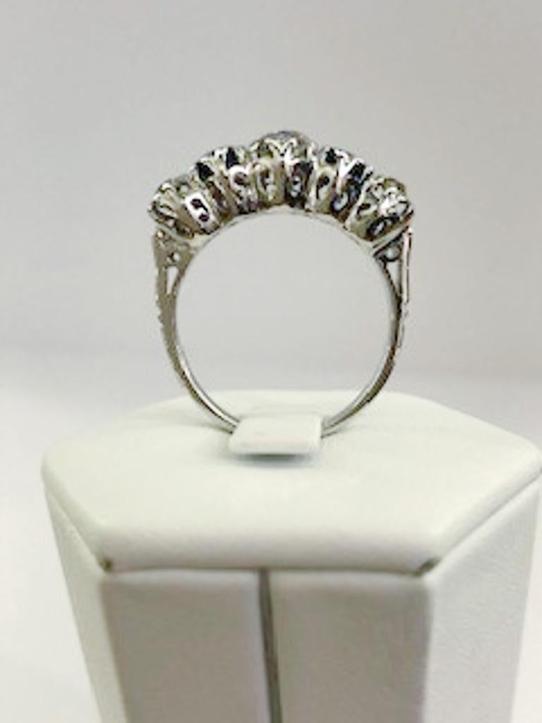 Women's or Men's 18 Karat White Gold Diamond and Sapphire Ring For Sale