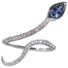 18 Karat White Gold Diamond and Sapphire Snake Ring