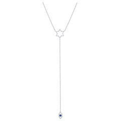 18 Karat White Gold Diamond and Sapphire Star of David Evil Eye Pendant Necklace