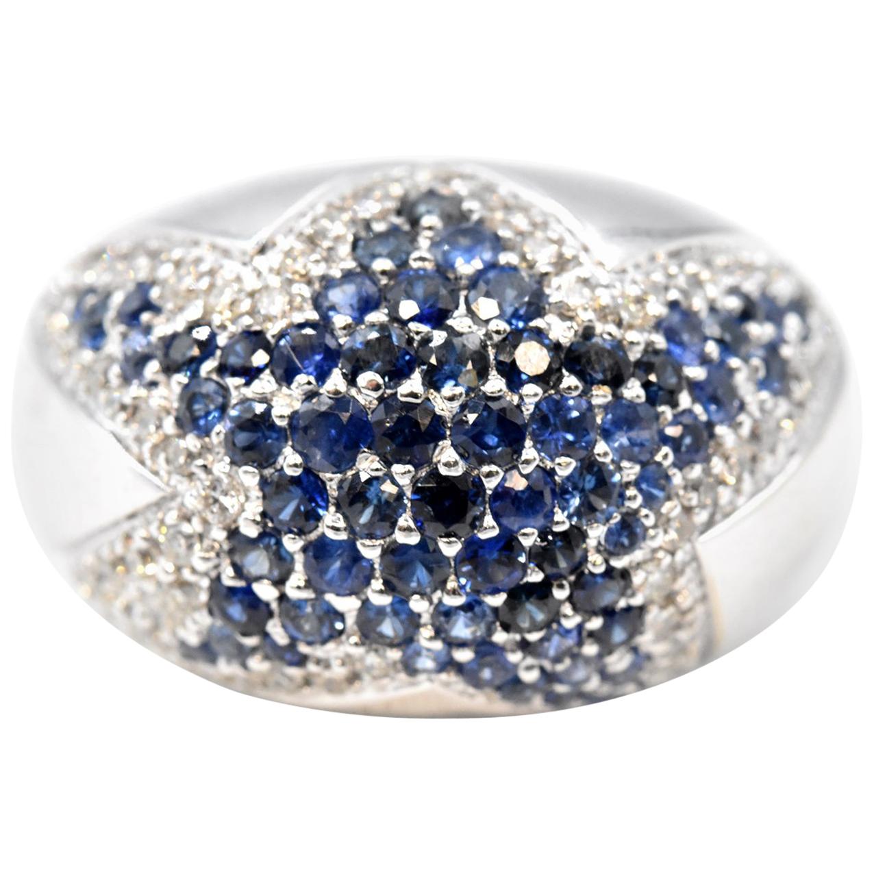 18 Karat White Gold Diamond and Sapphire Star Ring