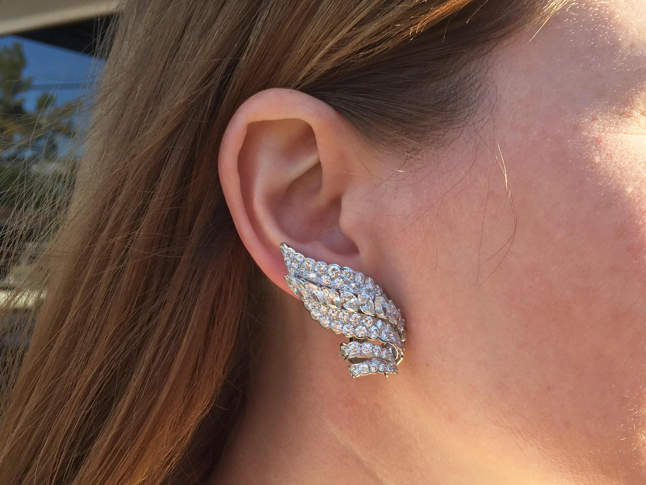 18 Karat White Gold Diamond and Tahitian Pearl Swirl Climber Earrings 4