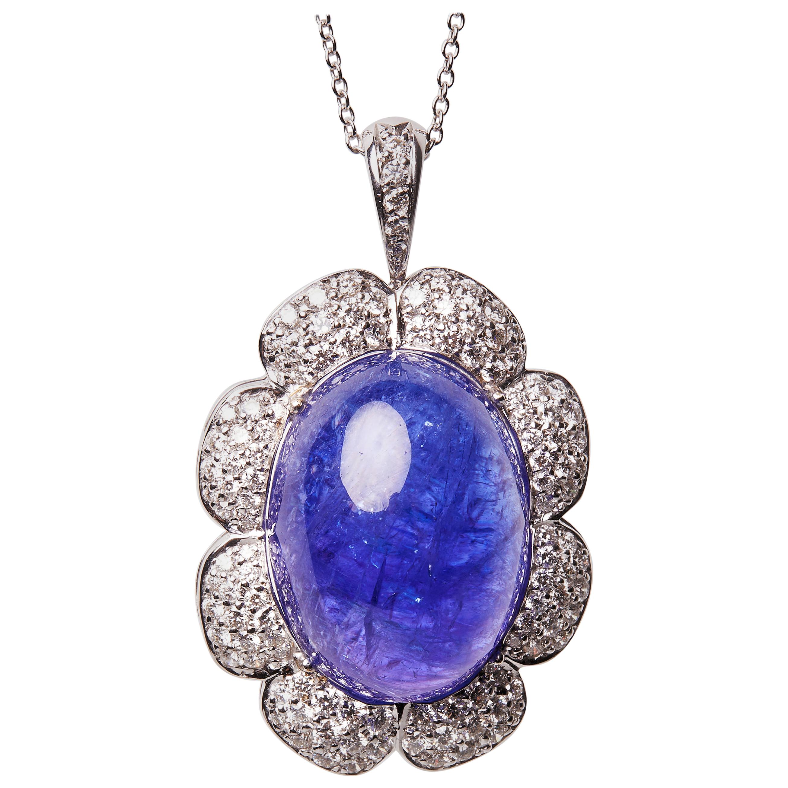 18 Karat White Gold Diamond and Tanzanite Chain and Pendant