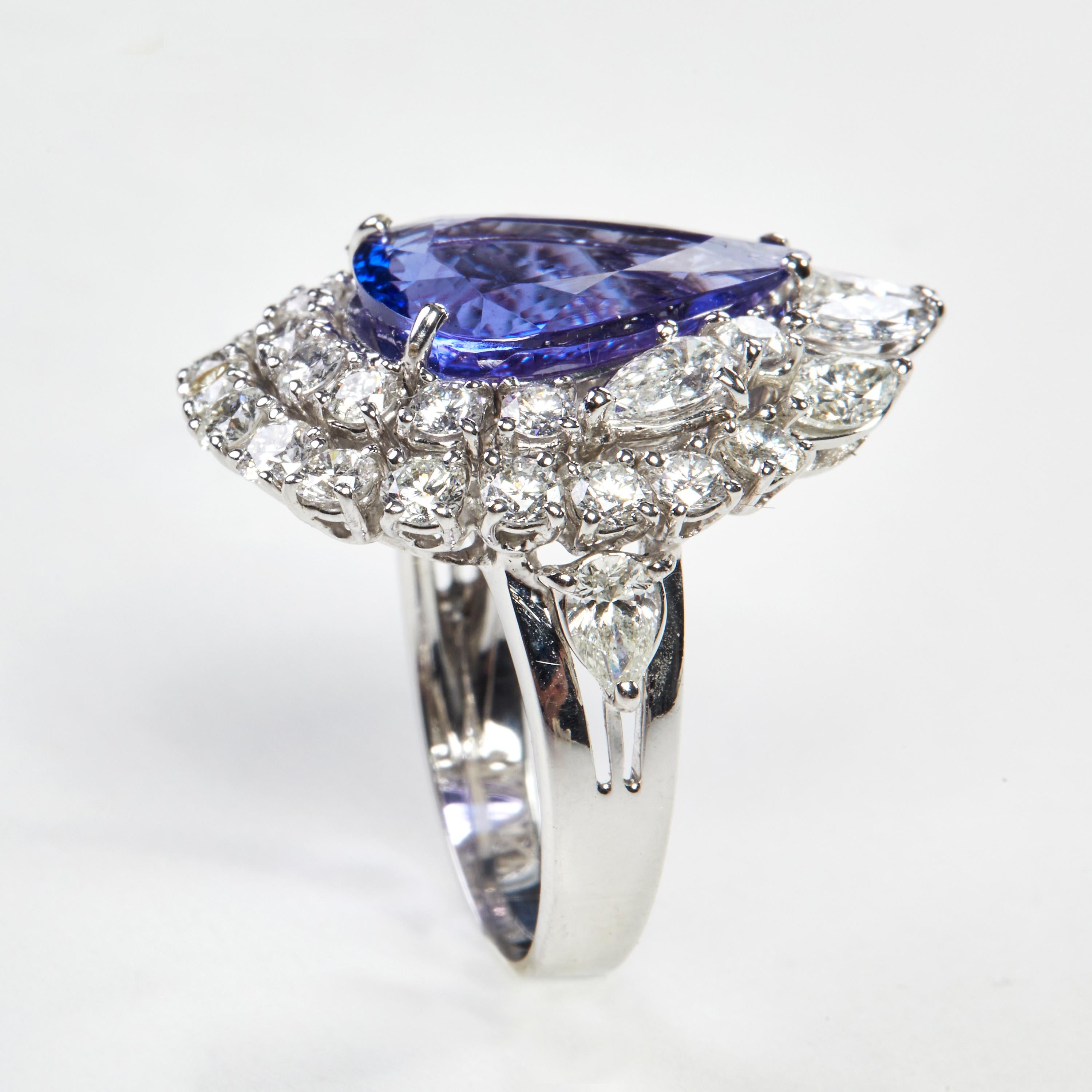 Mixed Cut 18 Karat White Gold Diamond and Tanzanite Cocktail Ring