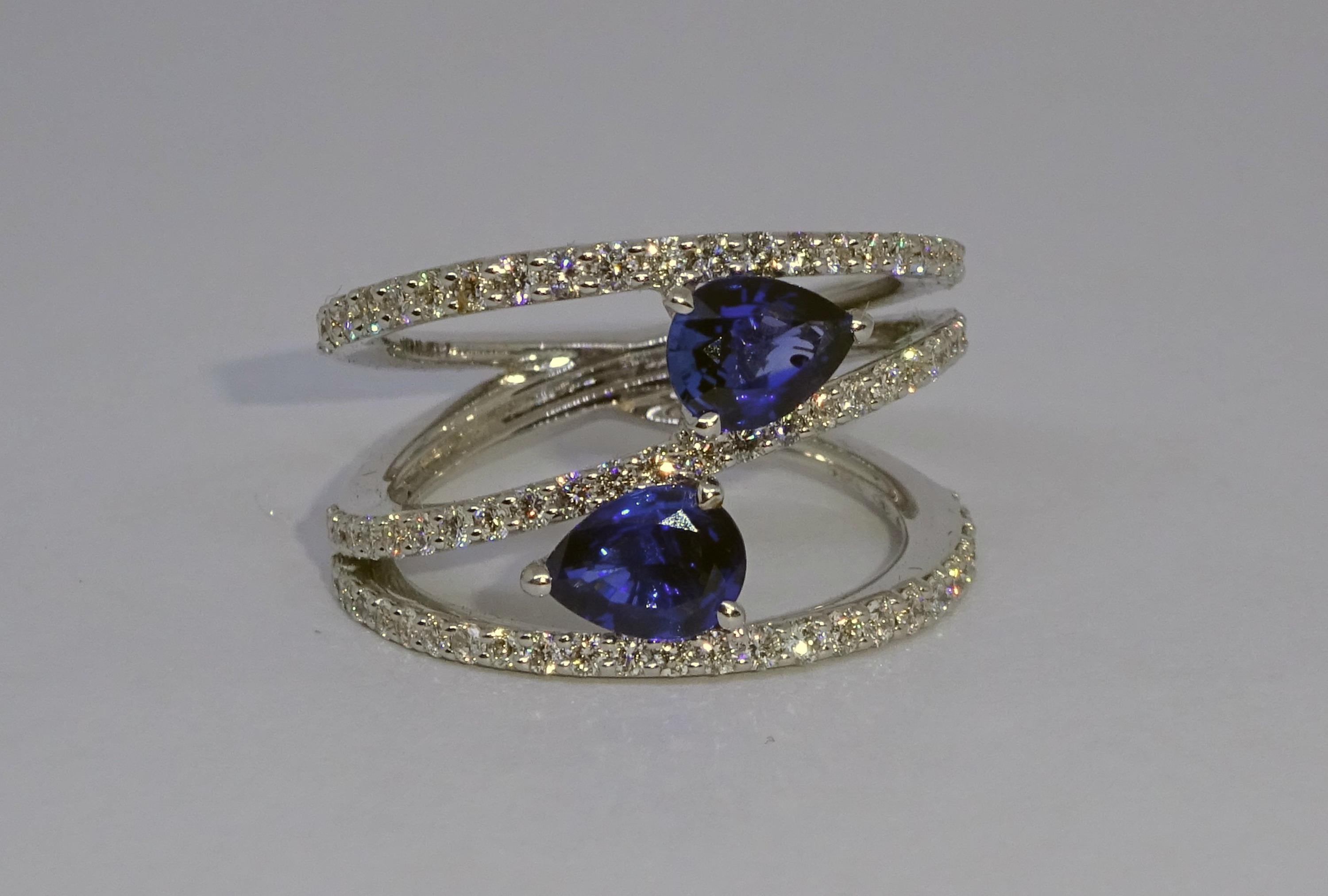 Pear Cut 18 Karat White Gold Diamond and Tanzanite Cocktail Ring For Sale