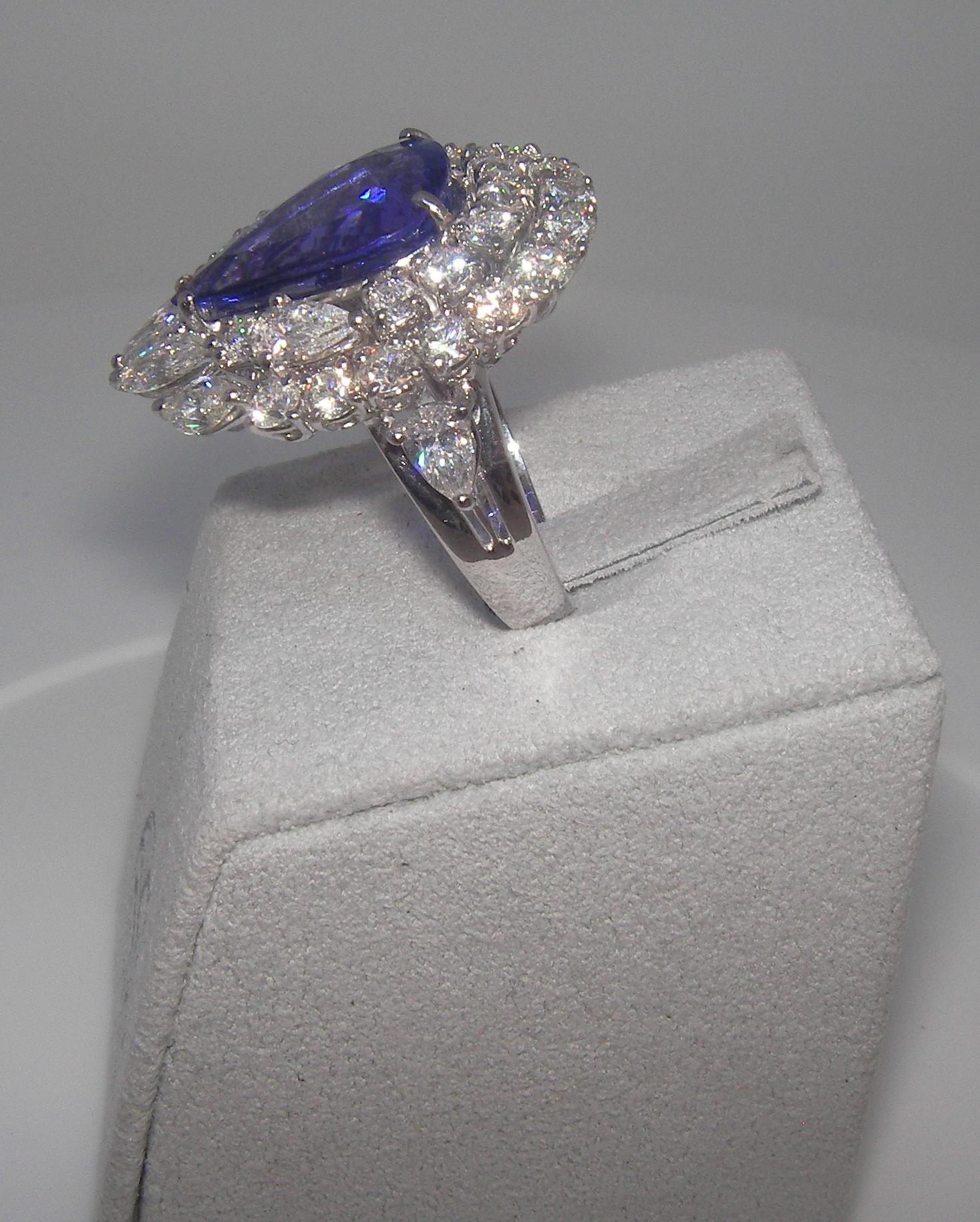 18 Karat White Gold Diamond and Tanzanite Cocktail Ring 1