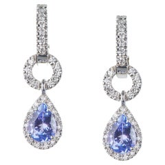 18 Karat White Gold Diamond and Tanzanite Dangle Earrings