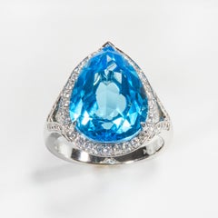 18 Karat White Gold Diamond and Topaz Cocktail Ring