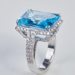 18 Karat White Gold Diamond and Topaz Cocktail Ring