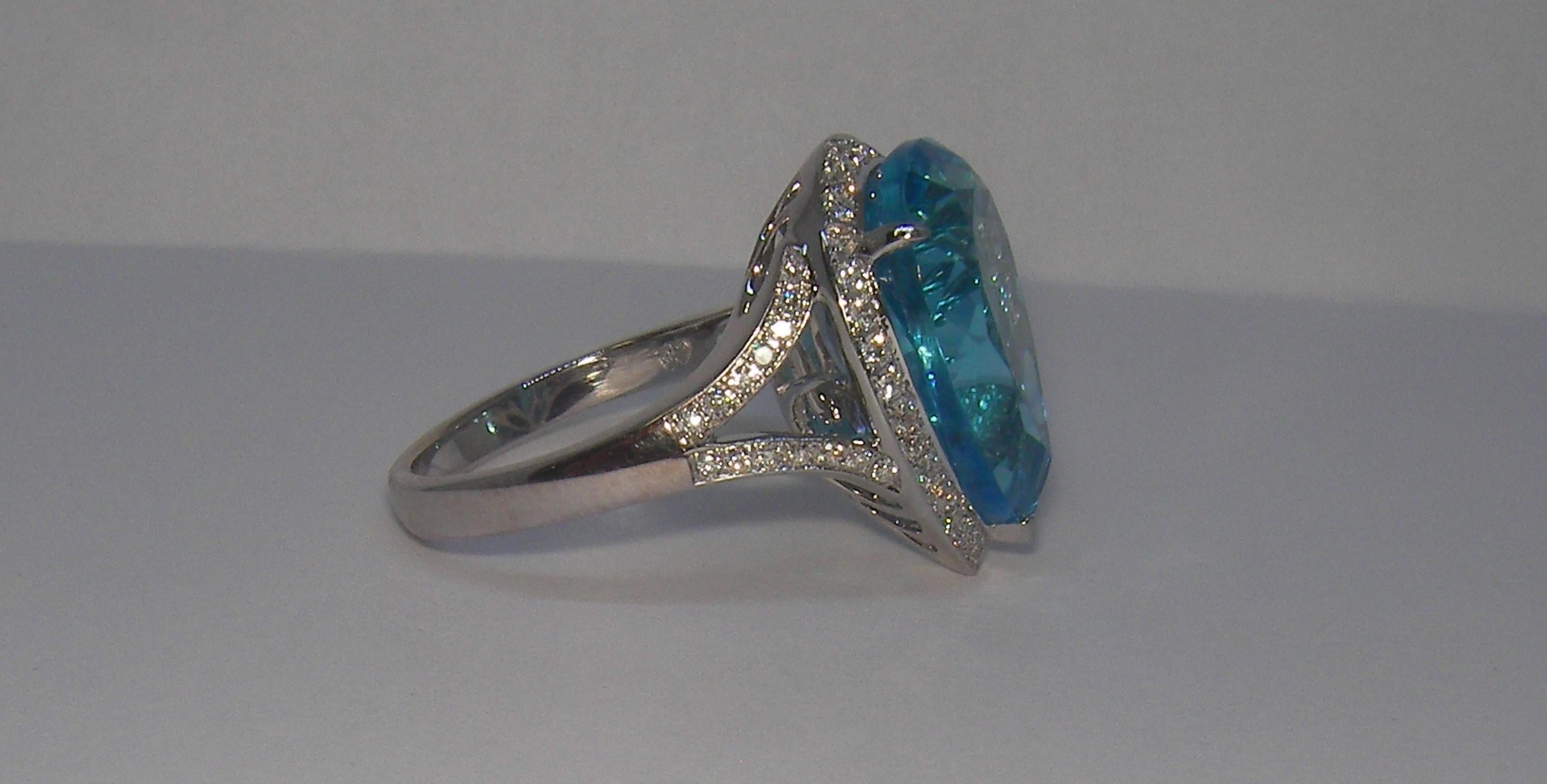 Pear Cut 18 Karat White Gold Diamond and Topaz Cocktail Ring For Sale