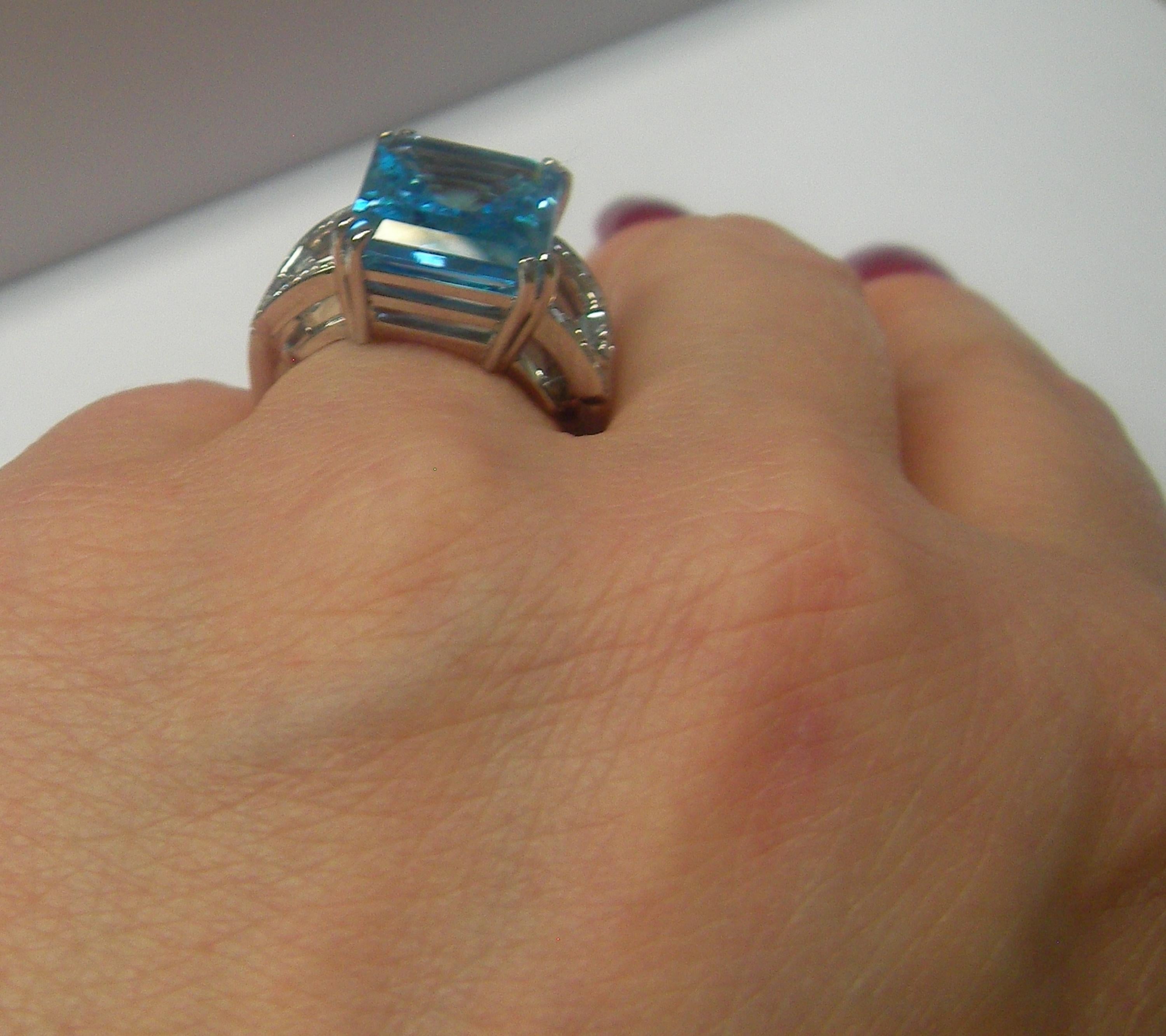 Women's or Men's 18 Karat White Gold Diamond and Topaz Cocktail Ring