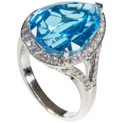 18 Karat White Gold Diamond and Topaz Cocktail Ring