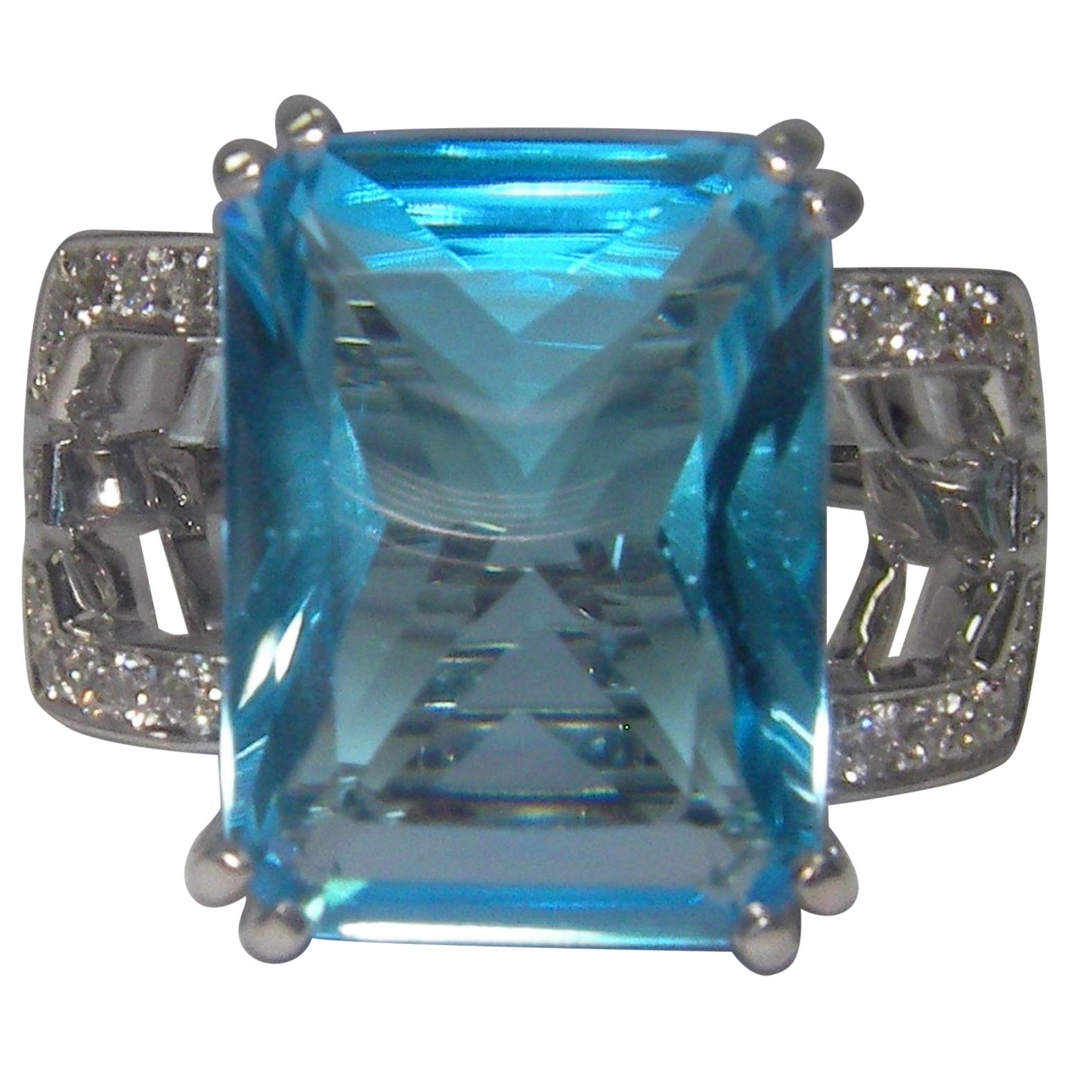 18 Karat White Gold Diamond and Topaz Cocktail Ring