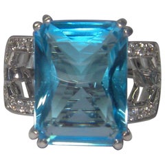 18 Karat White Gold Diamond and Topaz Cocktail Ring