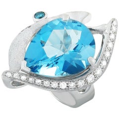 18 Karat White Gold Diamond and Topaz Cocktail Ring