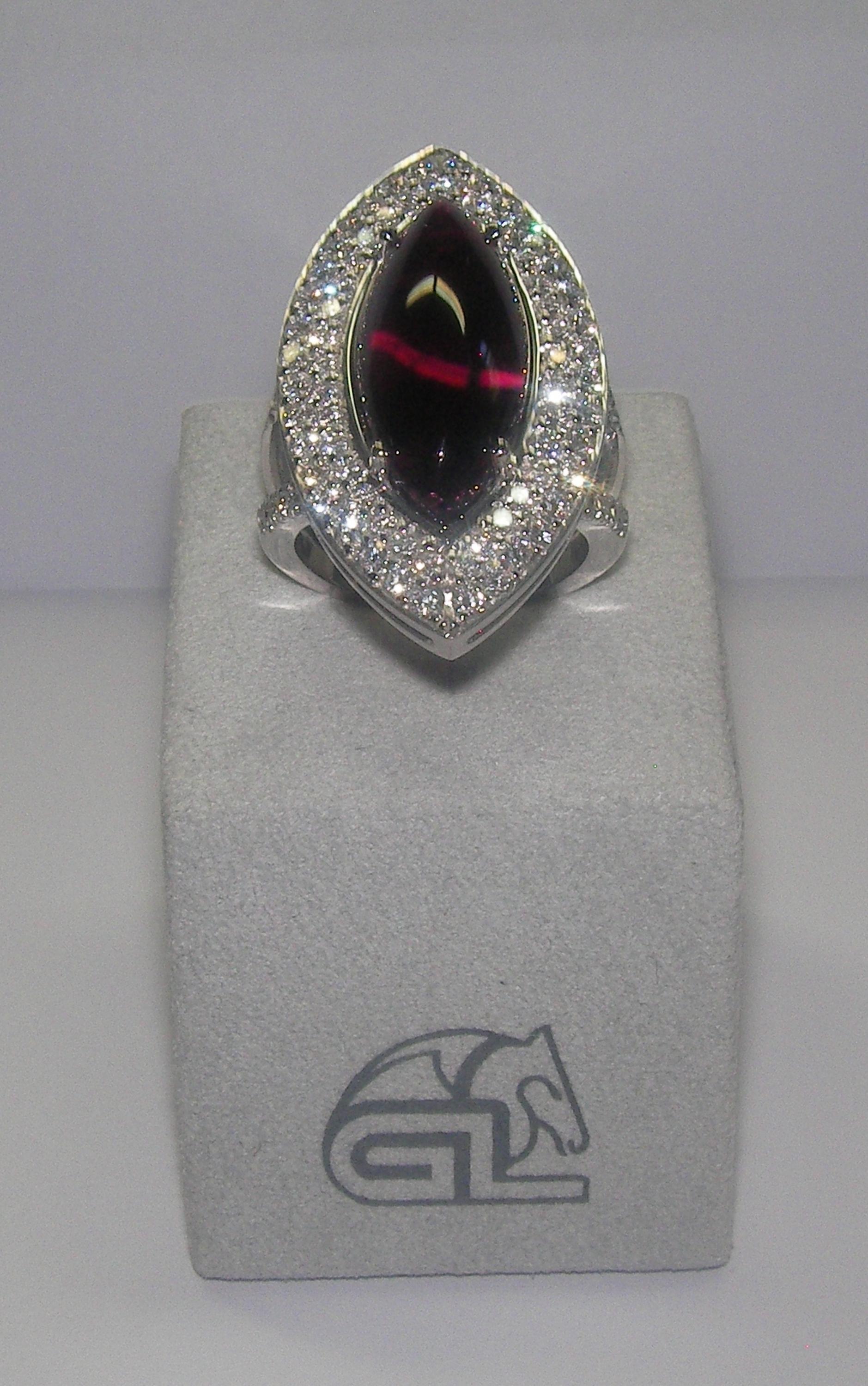 Cabochon 18 Karat White Gold Diamond and Tourmaline Cocktail Ring