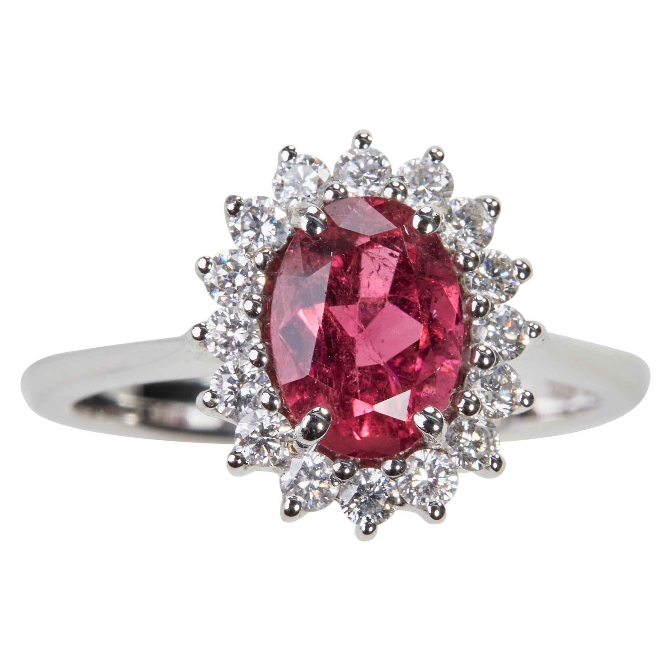 18 Karat White Gold Diamond and Tourmaline Ring